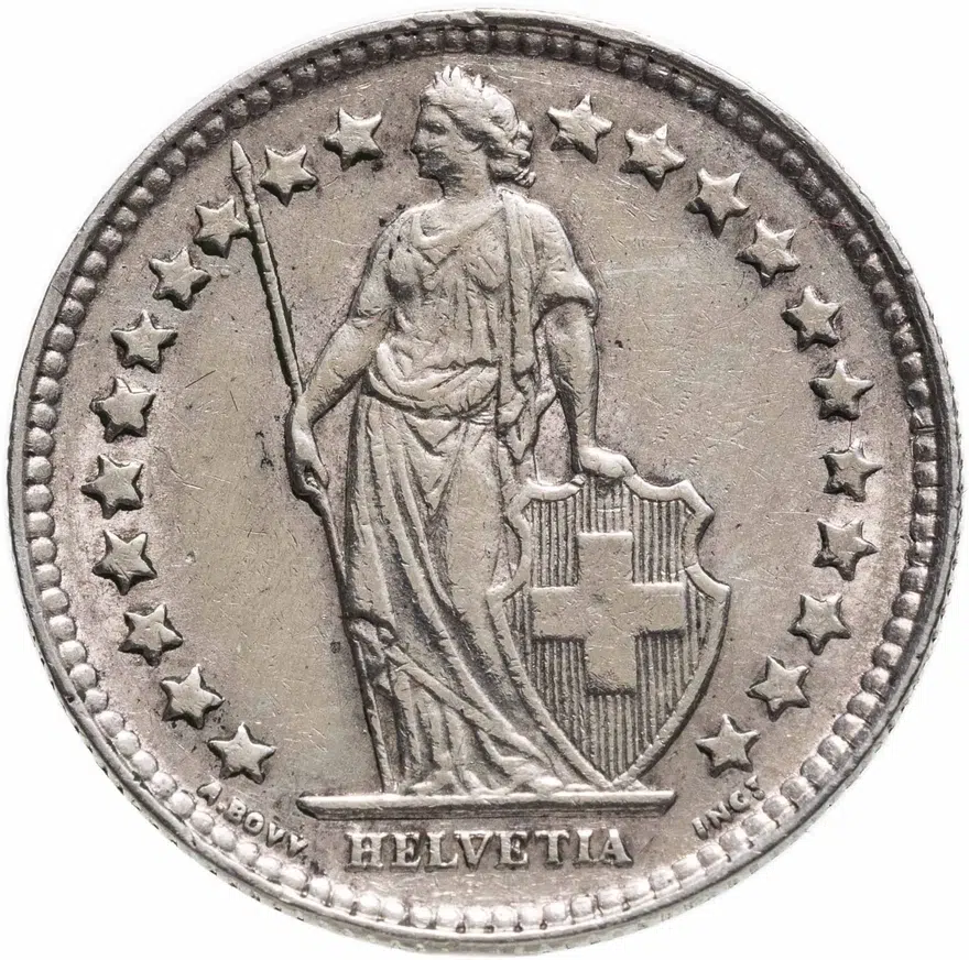Швейцария 1/2 франка (franc) 1952, реверс