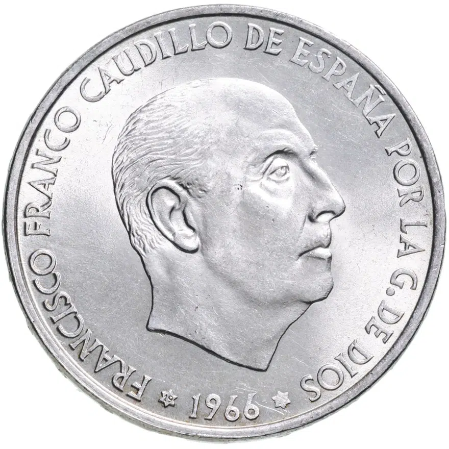 Испания 100 песет (pesetas) 1966, 68 внутри звезды, реверс