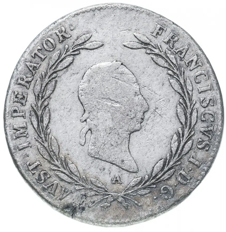 Австрия 20 крейцеров (kreuzer) 1826 A  знак монетного двора "A" - Вена