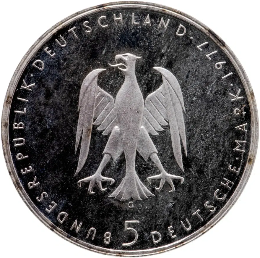 Германия 5 марок (deutsche mark) 1977  200 лет со дня рождения Генриха фон Клейста, реверс