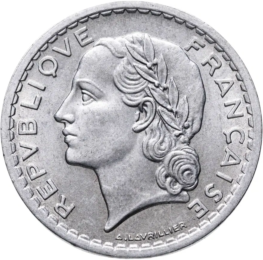 Франция 5 франков (francs) 1948   Без отметки монетного двора, аверс