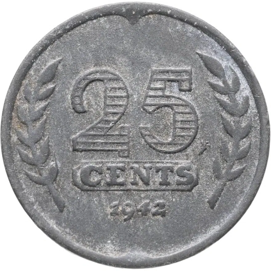 Нидерланды 25 центов (cents) 1942, аверс