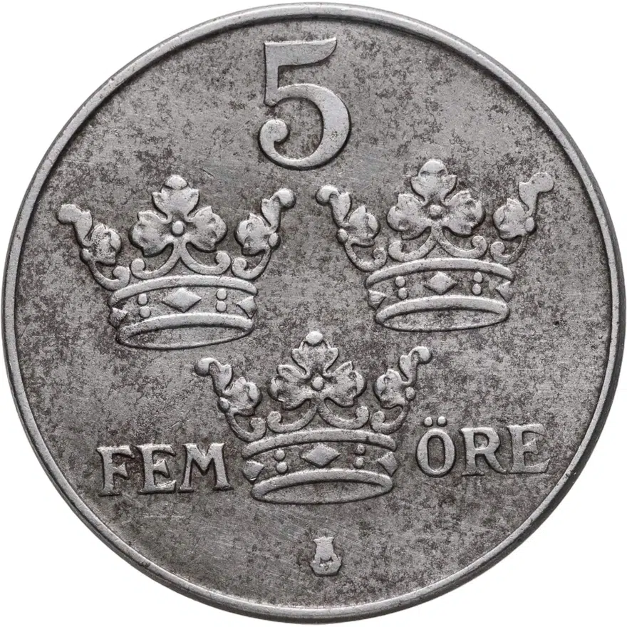 Швеция 5 эре (ore) 1942  Железо /серый цвет/, аверс