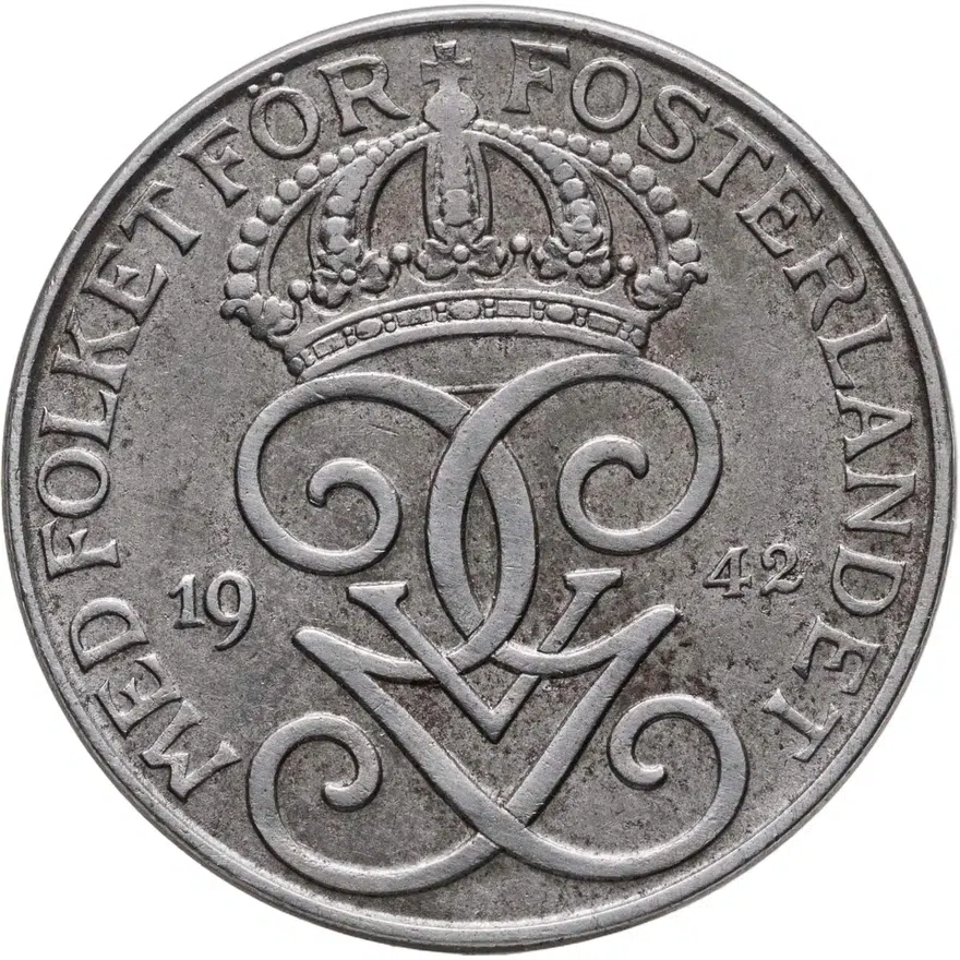 Швеция 5 эре (ore) 1942  Железо /серый цвет/, реверс