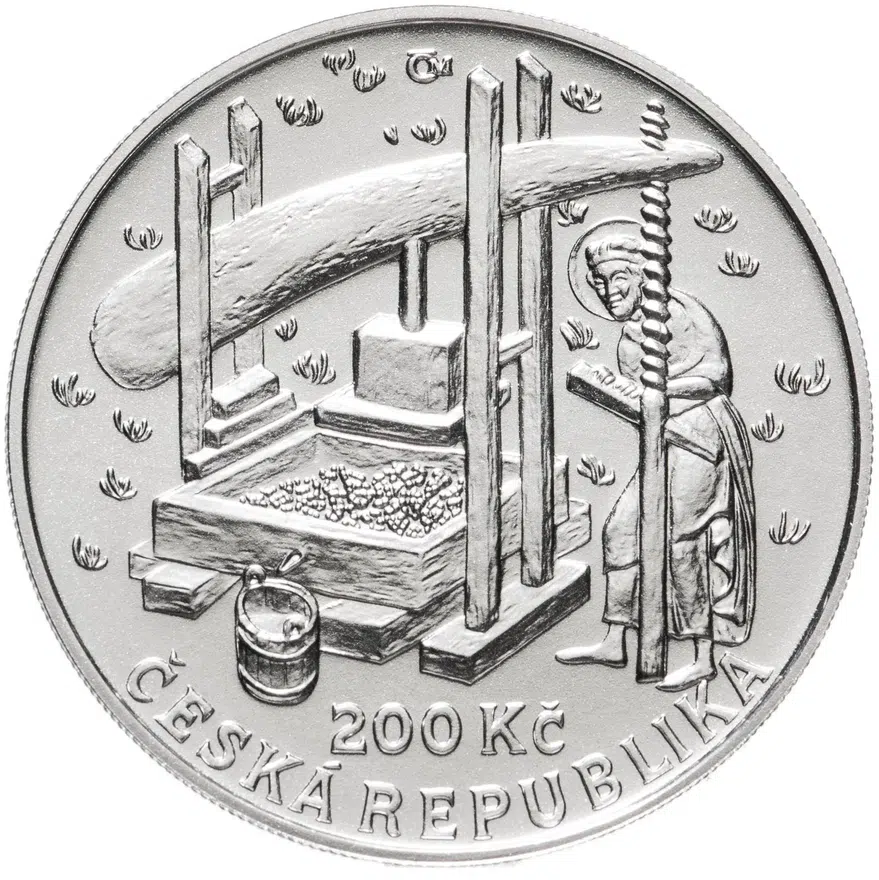 Чехия 200 крон (korun) 2008  650 лет Указу Карла IV о создании виноградников рубчатый гурт