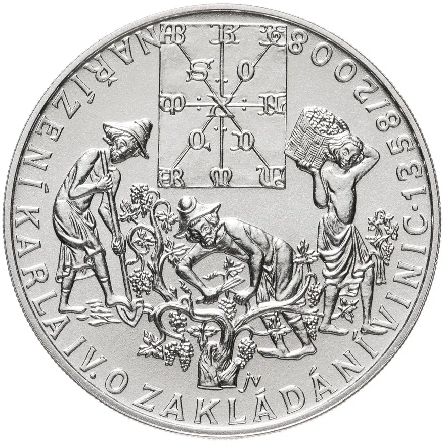 Чехия 200 крон (korun) 2008  650 лет Указу Карла IV о создании виноградников рубчатый гурт, реверс