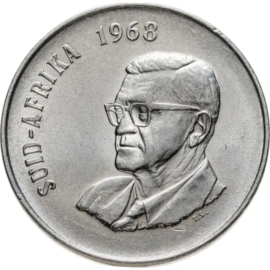 ЮАР 50 центов (cents) 1968  Окончание президентства Чарльза Сварта /SUID-AFRIKA/