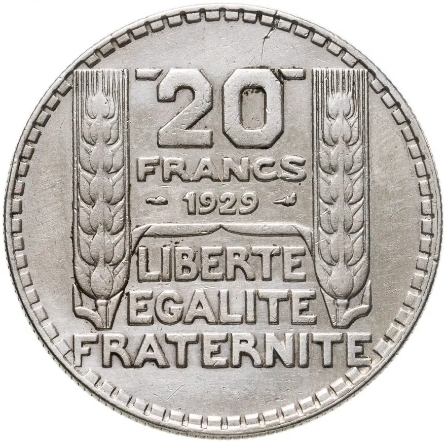Франция 20 франков (francs) 1929, реверс