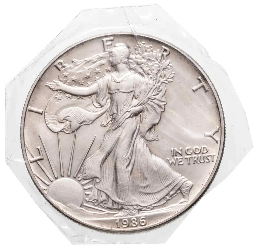 США 1 доллар (dollar) 1986  Американский серебряный орёл Без отметки монетного двора, аверс