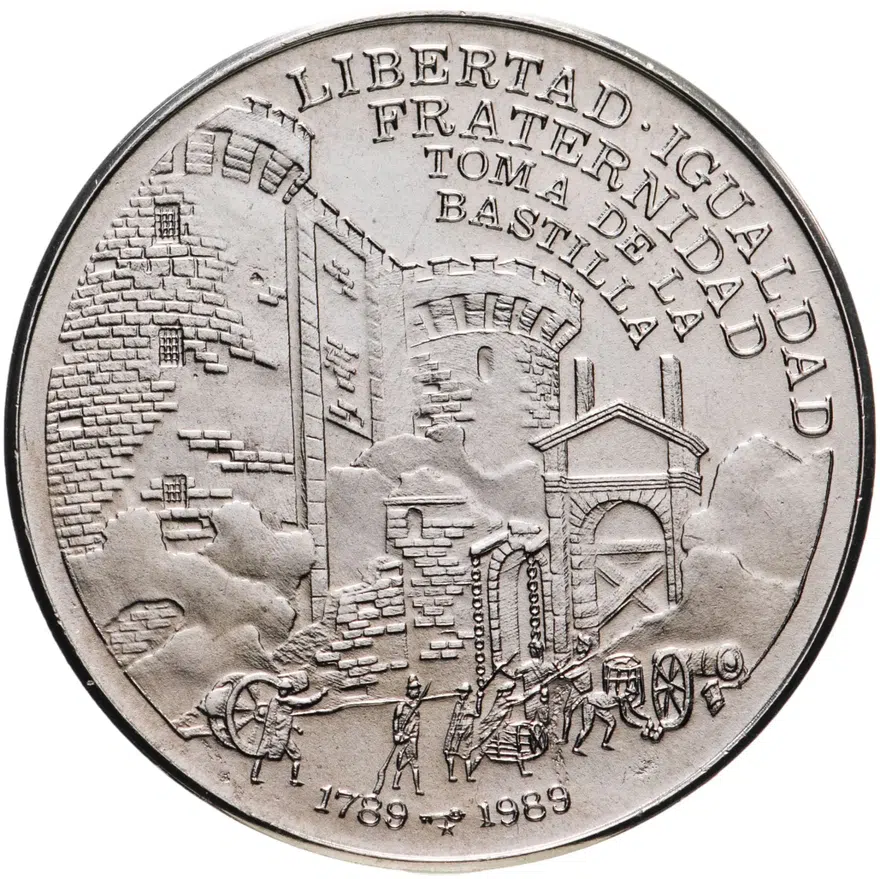 Куба 1 песо (peso) 1989  200 лет Французской революции - Бастилия, аверс