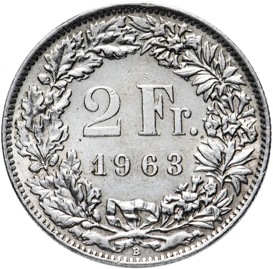 Швейцария 2 франка 1963, реверс
