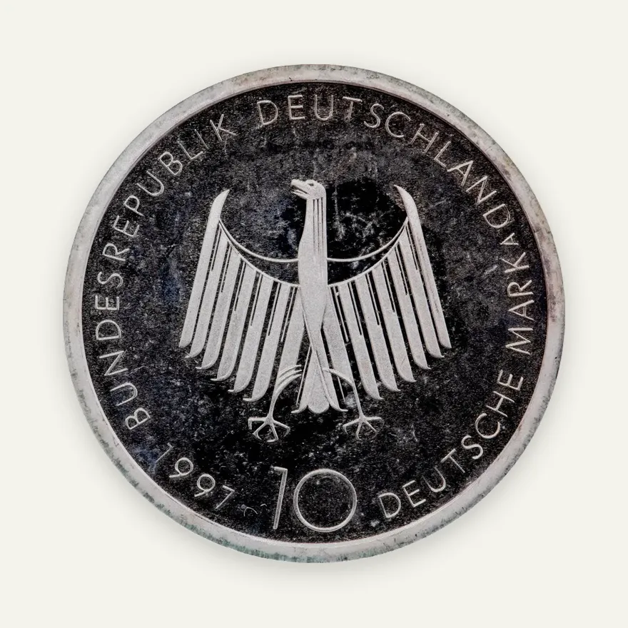ФРГ 10 марок 1997 "100 лет дизельному двигателю" (A), реверс