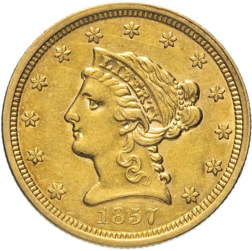 США 2,5 доллара (dollars) 1857, аверс