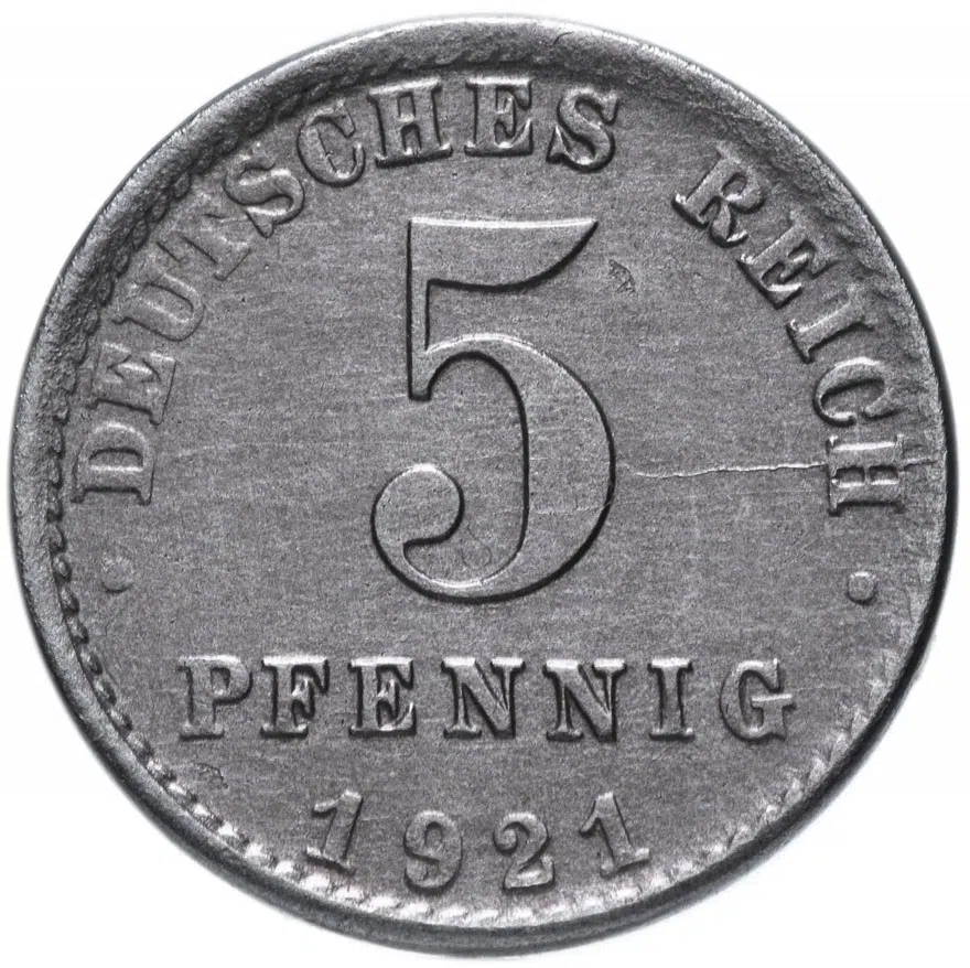 Германия (Веймарская республика) 5 пфеннигов (pfennig) 1921 А, аверс