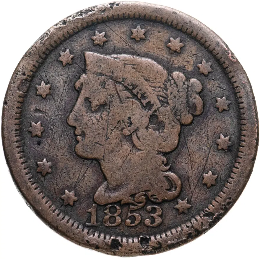 США 1 цент 1853  Liberty Head Cent, реверс