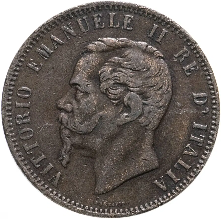 Италия 10 чентезимо (centesimi) 1866 H   знак монетного двора "H" - Хитон, Бирмингем, реверс