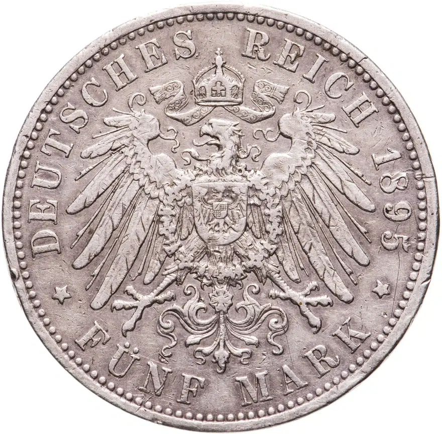 Германия (Империя) 5 марок (mark) 1895, аверс