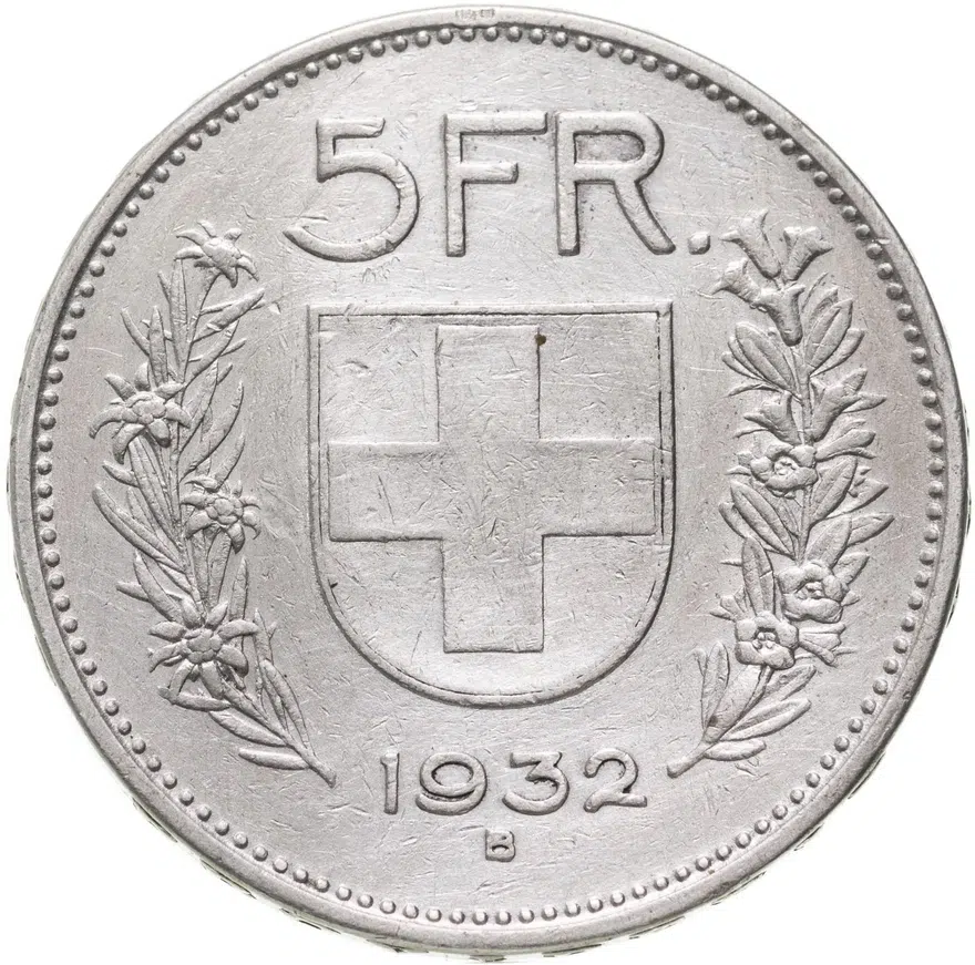 Швейцария 5 франков (francs) 1932, реверс