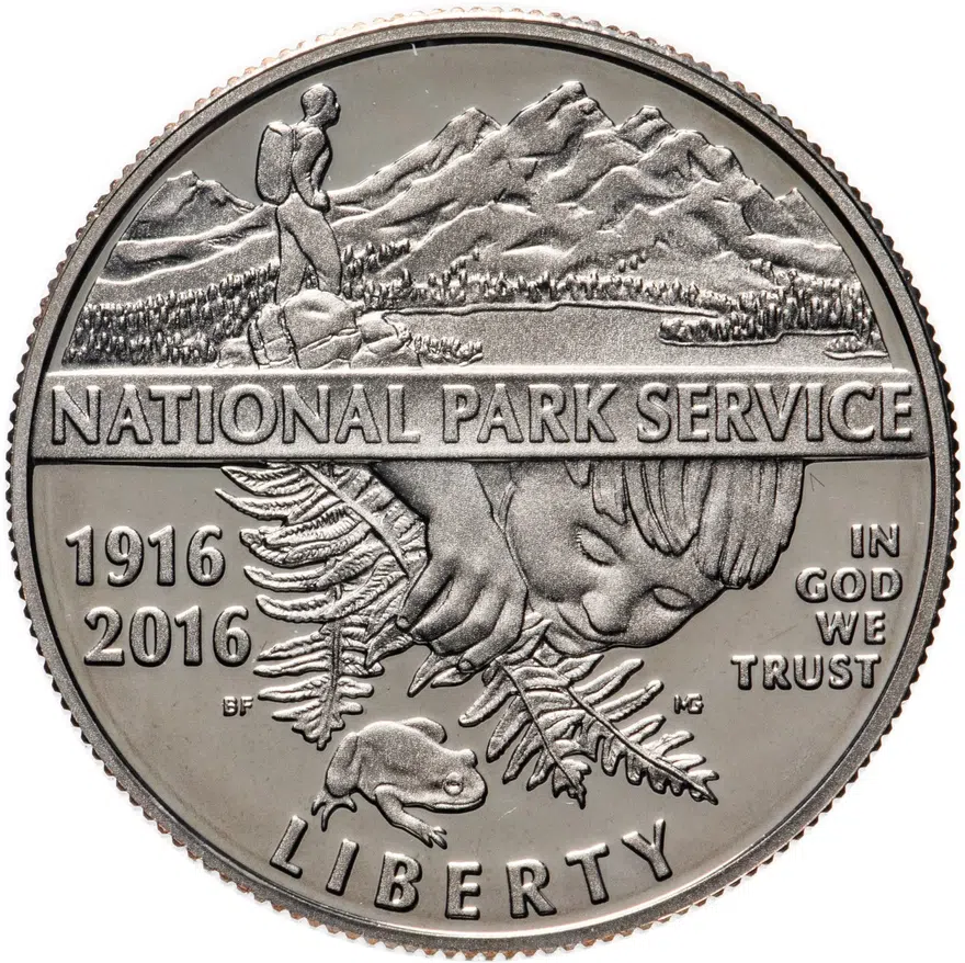 США 50 центов (1/2 доллара, half dollar) 2016 S 100 лет Службе национальных парков США знак монетного двора: "S" - Сан-Франциско, аверс