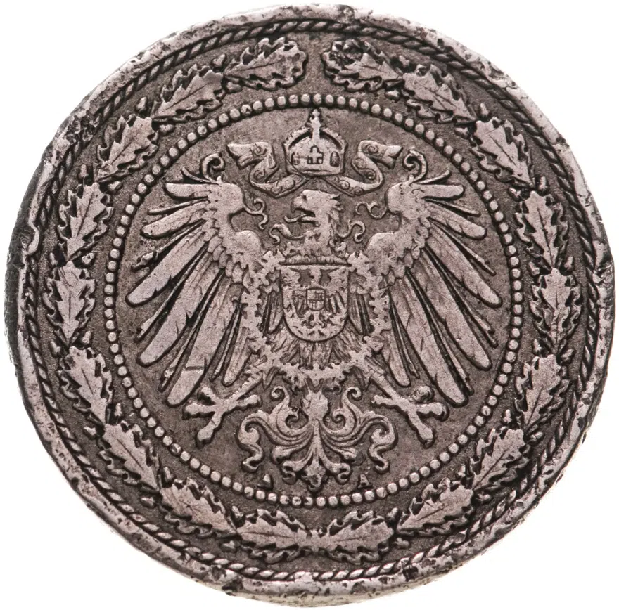 Германия 20 пфеннигов (pfennig) 1892 A  знак монетного двора: "A" - Берлин, реверс