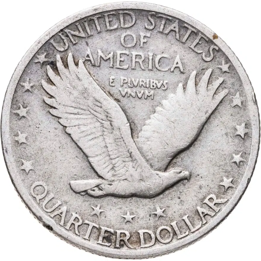 США 25 центов (квотер, 1/4 доллара, quarter dollar) 1920 Standing Liberty Quarter Без отметки монетного двора, аверс