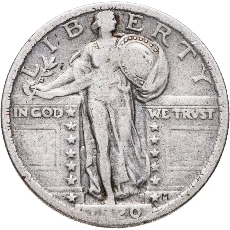 США 25 центов (квотер, 1/4 доллара, quarter dollar) 1920 Standing Liberty Quarter Без отметки монетного двора, реверс