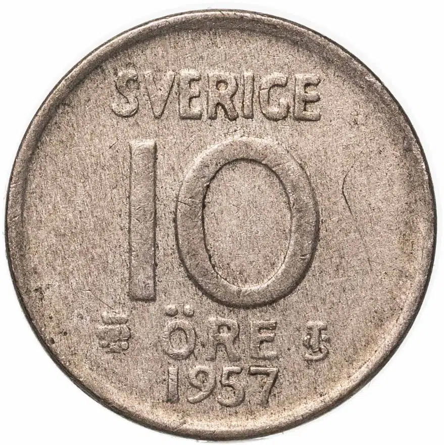 Швеция 10 эре (ore) 1957, аверс