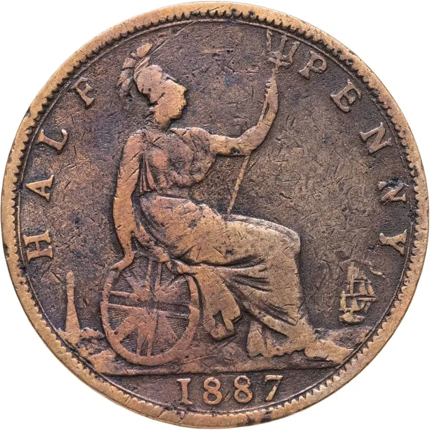 Великобритания 1/2 пенни (penny) 1887, аверс