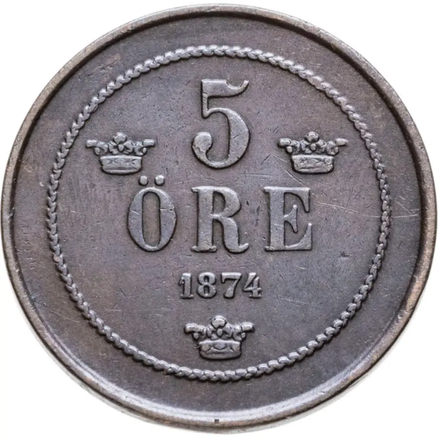 Швеция 5 эре (ore) 1874, аверс