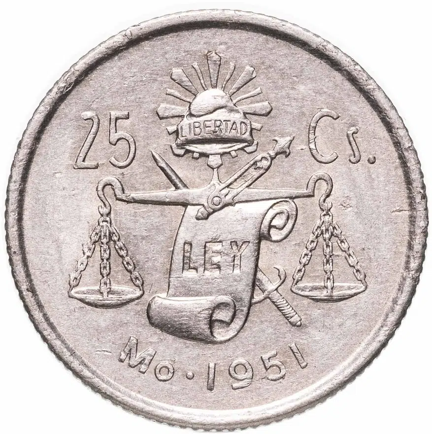 Мексика 25 сентаво (centavos) 1951, аверс