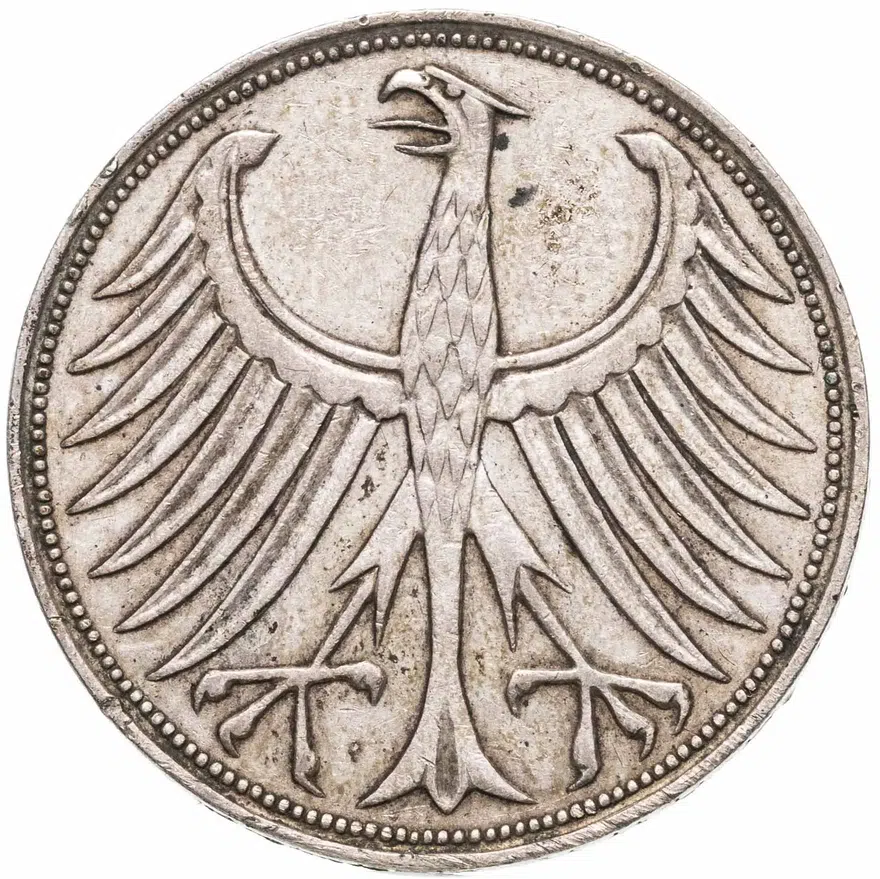Германия 5 марок 1965 "D", реверс