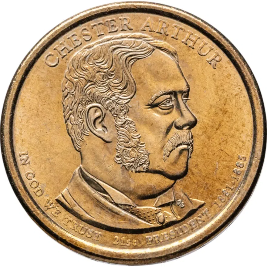 США 1 доллар (dollar) 2012 D Президент США - Честер Алан Артур (1881–1885) знак монетного двора: "D" - Денвер