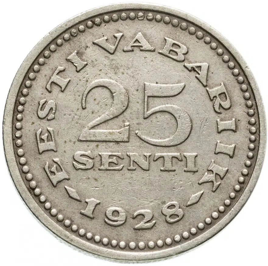 Эстония 25 сентов (senti) 1928, реверс