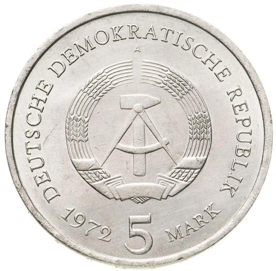 Германия (ГДР) 5 марок (mark) 1972  Город Мейсен, реверс