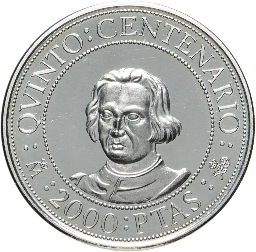 Испания 2000 песет (pesetas) 1989 "500 лет открытию Америки", реверс