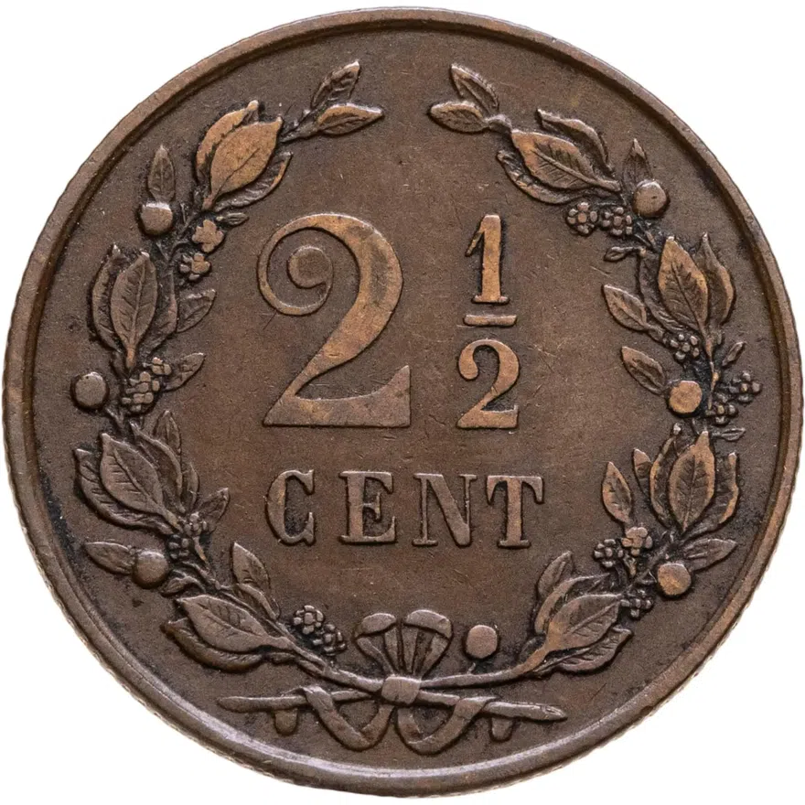 Нидерланды 2 1/2 цента (cent) 1880, аверс