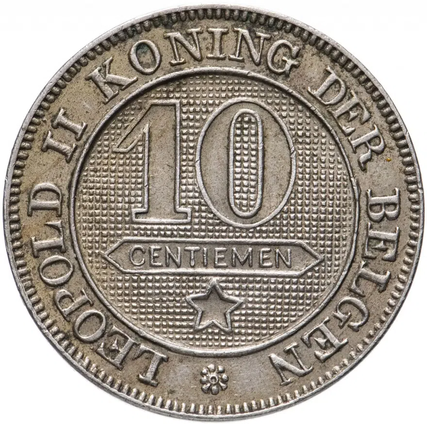 Бельгия 10 сантимов (centimes) 1895 Надпись на голландском - 'DER BELGEN', реверс