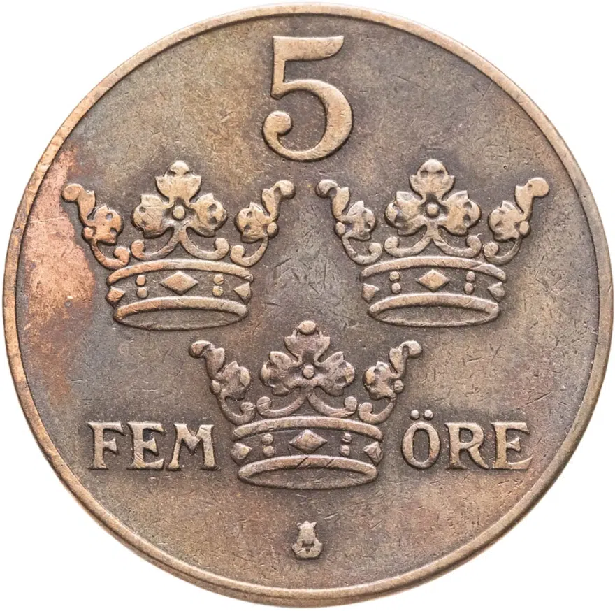 Швеция 5 эре (ore) 1939, аверс