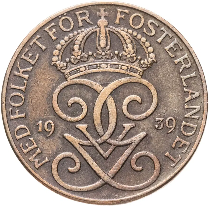 Швеция 5 эре (ore) 1939, реверс