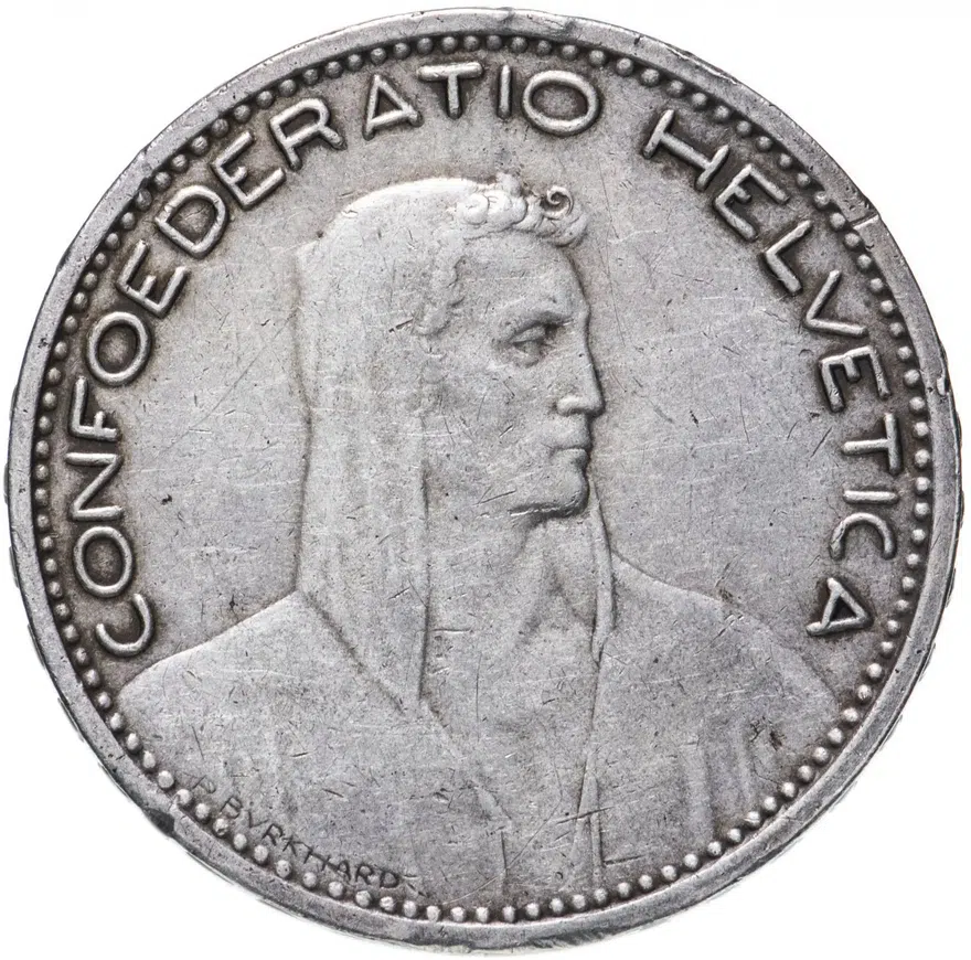 Швейцария 5 франков (francs) 1923, реверс