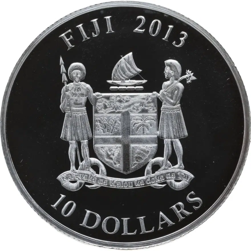 Фиджи 10 долларов (dollars) 2013  Бриллианты природы - Дымчатый Леопард, в футляре с сертификатом, реверс