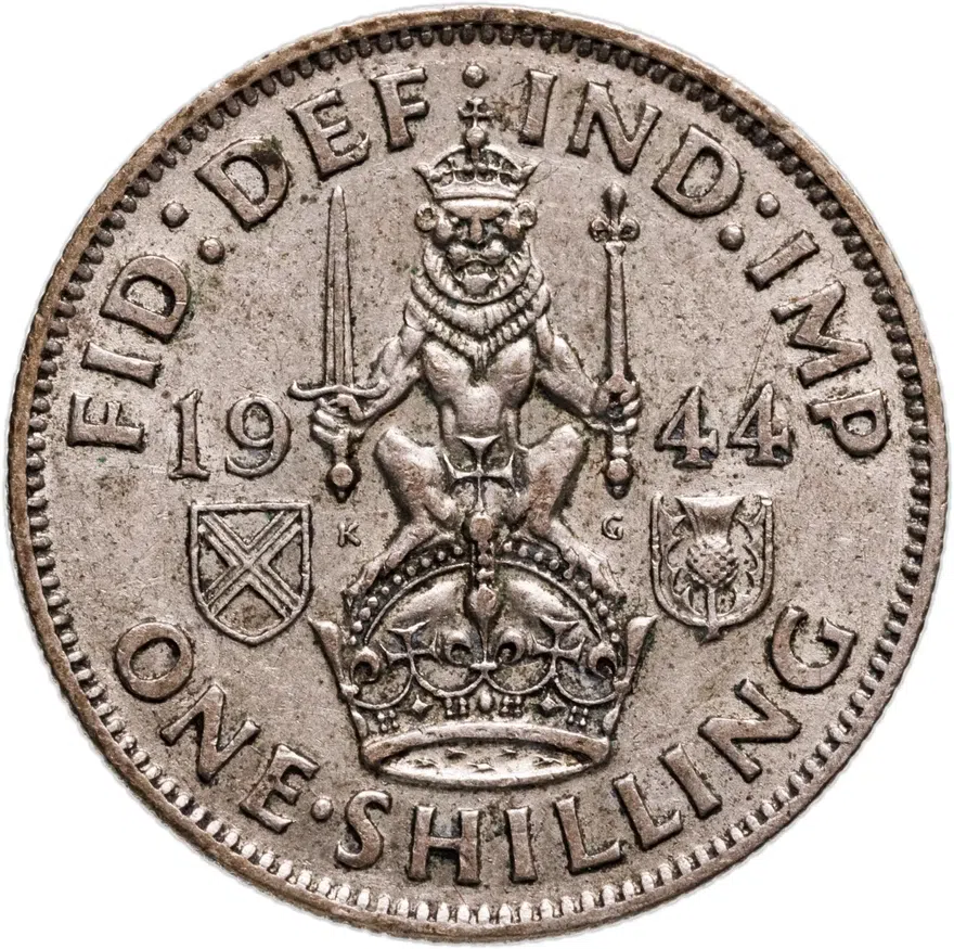Великобритания 1 шиллинг (shilling) 1944   Шотландский шиллинг - лев, сидящий на короне, аверс