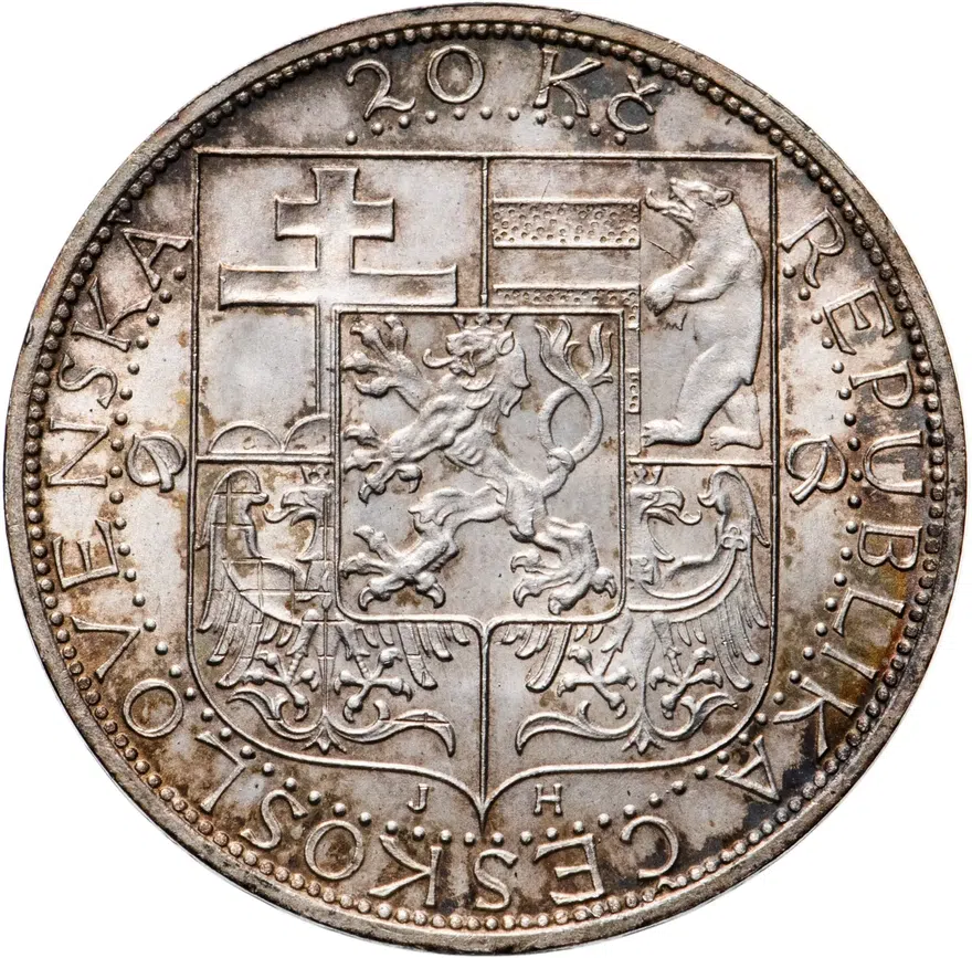 Чехословакия 20 крон (korun) 1937  Смерть президента Масарика, реверс