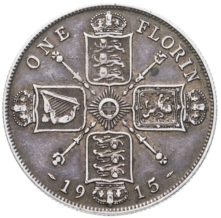 Великобритания 2 шиллинга (флорин, shillings) 1915, аверс