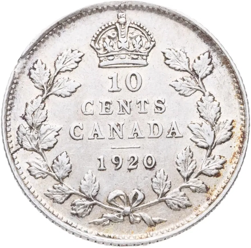 Канада 10 центов (cents) 1920, реверс
