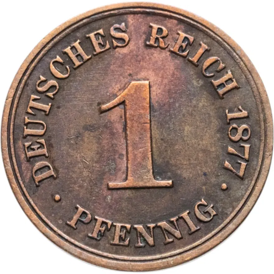 Германия 1 пфенниг (pfennig) 1877 A  знак монетного двора: "A" - Берлин
