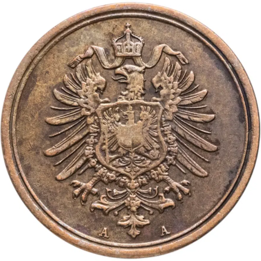 Германия 1 пфенниг (pfennig) 1877 A  знак монетного двора: "A" - Берлин, реверс