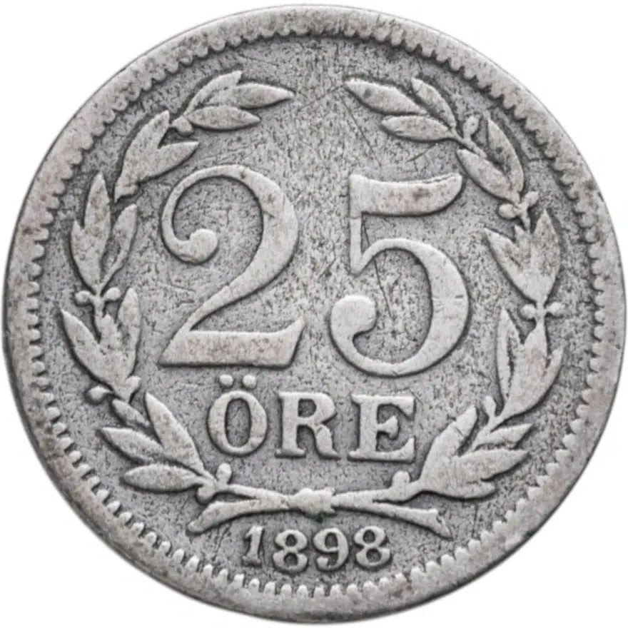 Швеция 25 эре (ore) 1898  Большой размер надписей