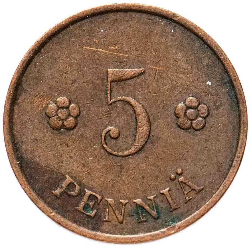 Финляндия 5 пенни (pennia) 1918-1940, реверс