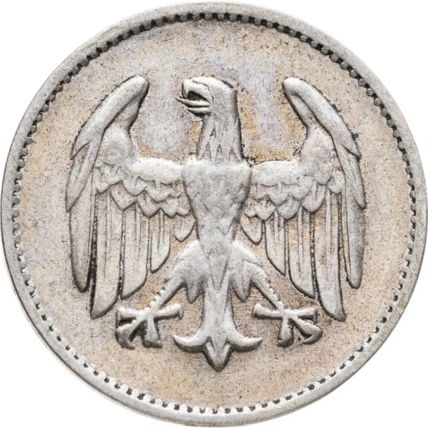 Германия 1 марка 1924 монетного двора "F" — Штутгарт, реверс
